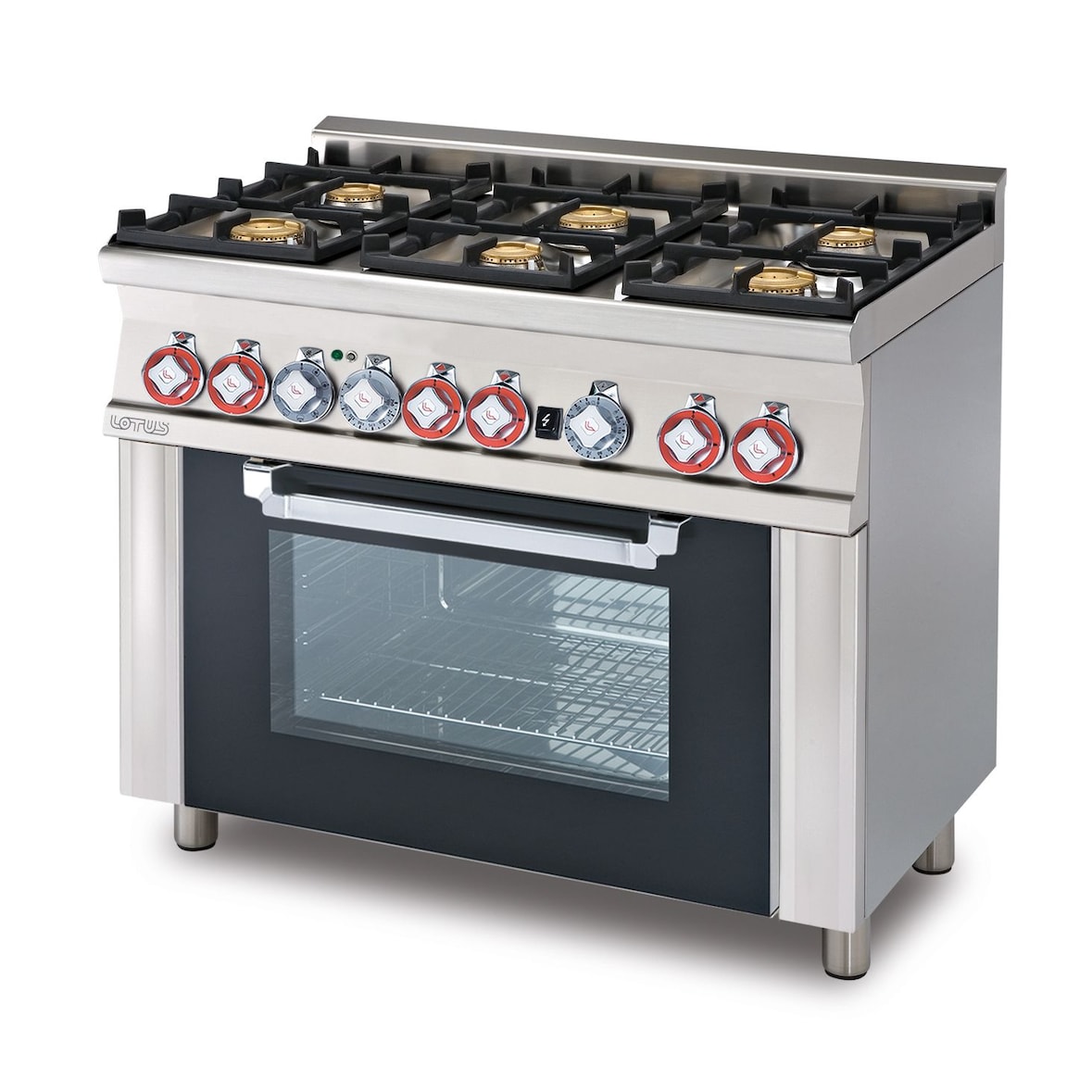 Cucina gas 6 fuochi con forno gas statico e grill. Misure 100x60 h90 cm. Porta vetro. Modello CF6-610G