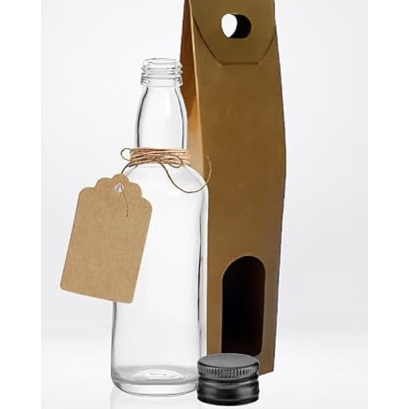 20 Mini Bottiglie in Vetro 40ml con Tappo Nero, Scatola, Sigillo, Etichetta Kraft e Spago – Bomboniere, Liquori, Salse