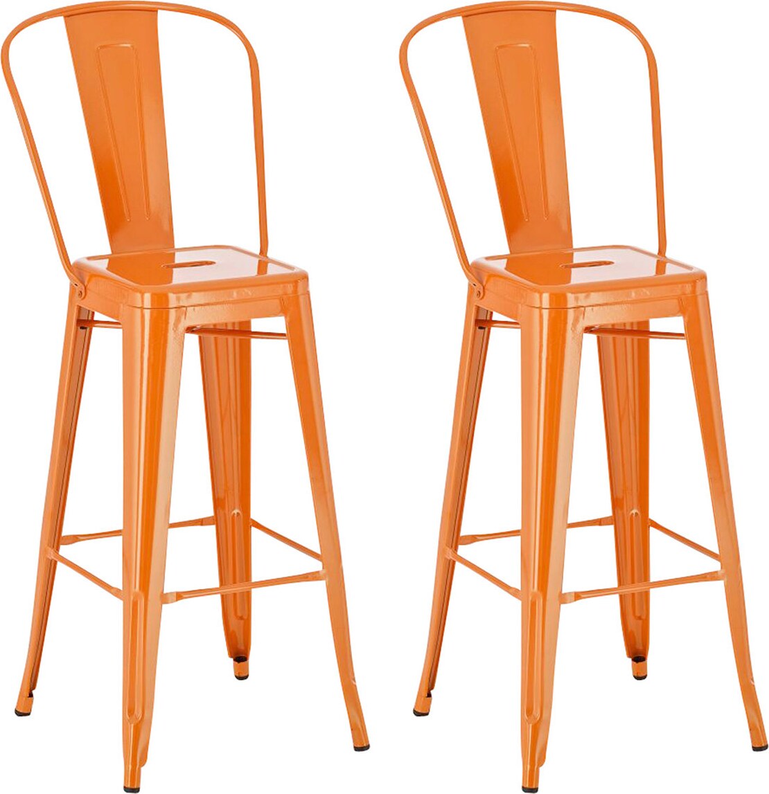 2er Set Barhocker CHENNA - Metall Orange 44x52x115 cm | Barstuhl Mit Lehne Tresenhocker Tresenstuhl Kneipenhocker Kneipenstuhl