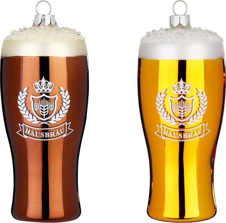 1 Weißbierglas Glas 11cm Christbaumschmuck Weihnachtskugeln Getränke braun gold