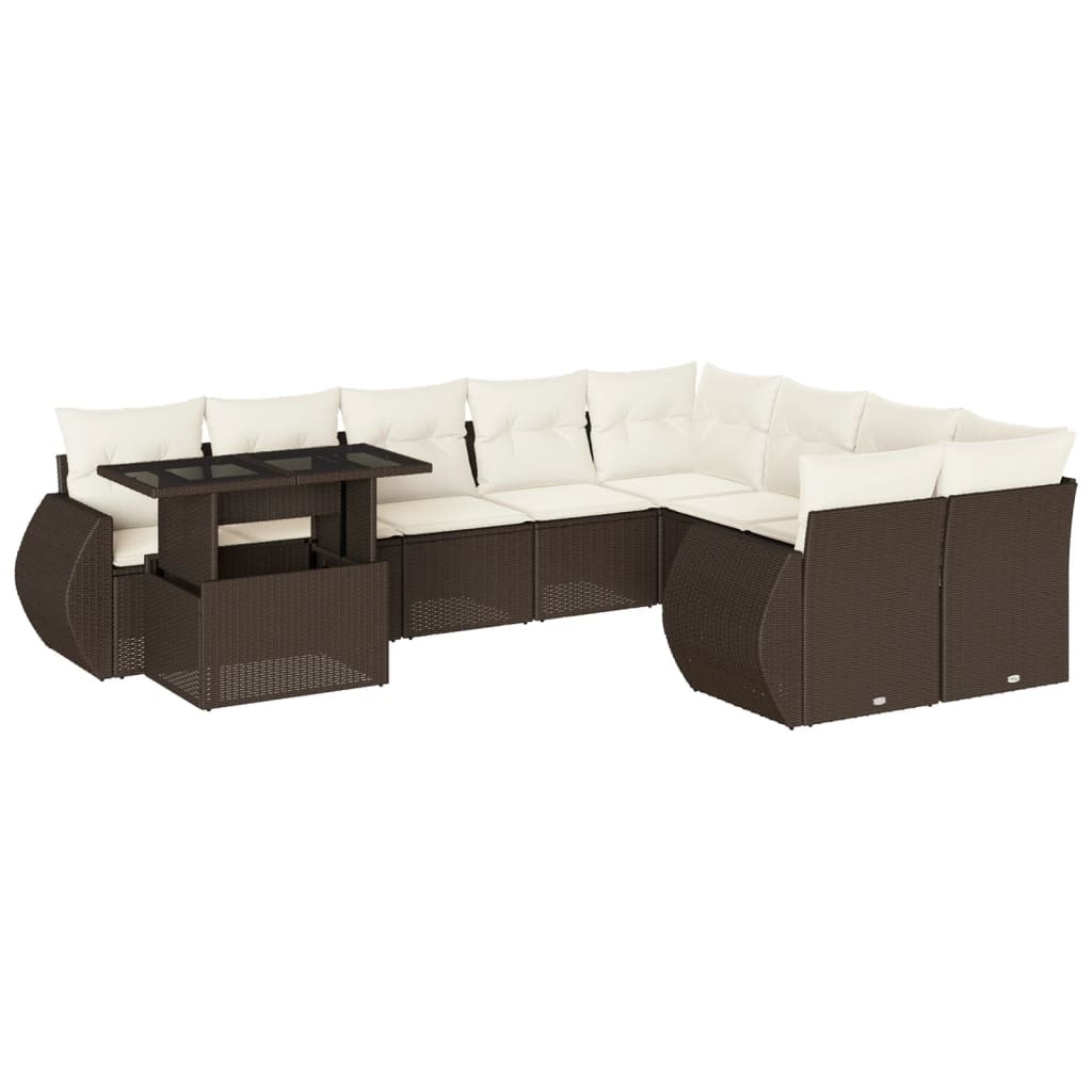 vidaXL 10-tlg. Garten-Sofagarnitur mit Kissen Braun Poly Rattan