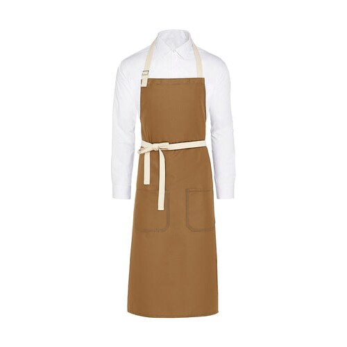 SANTORINI - Contrasted Bib Apron with Pocket: One Size / Caramel