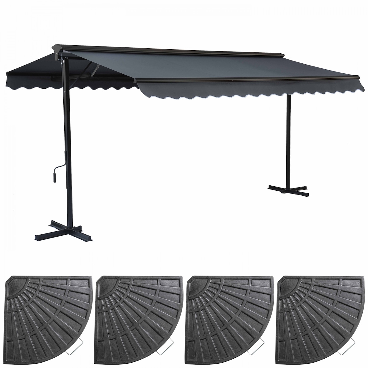 3 x 4m luifel met 4 antraciet verzwaarde platen - Oviala