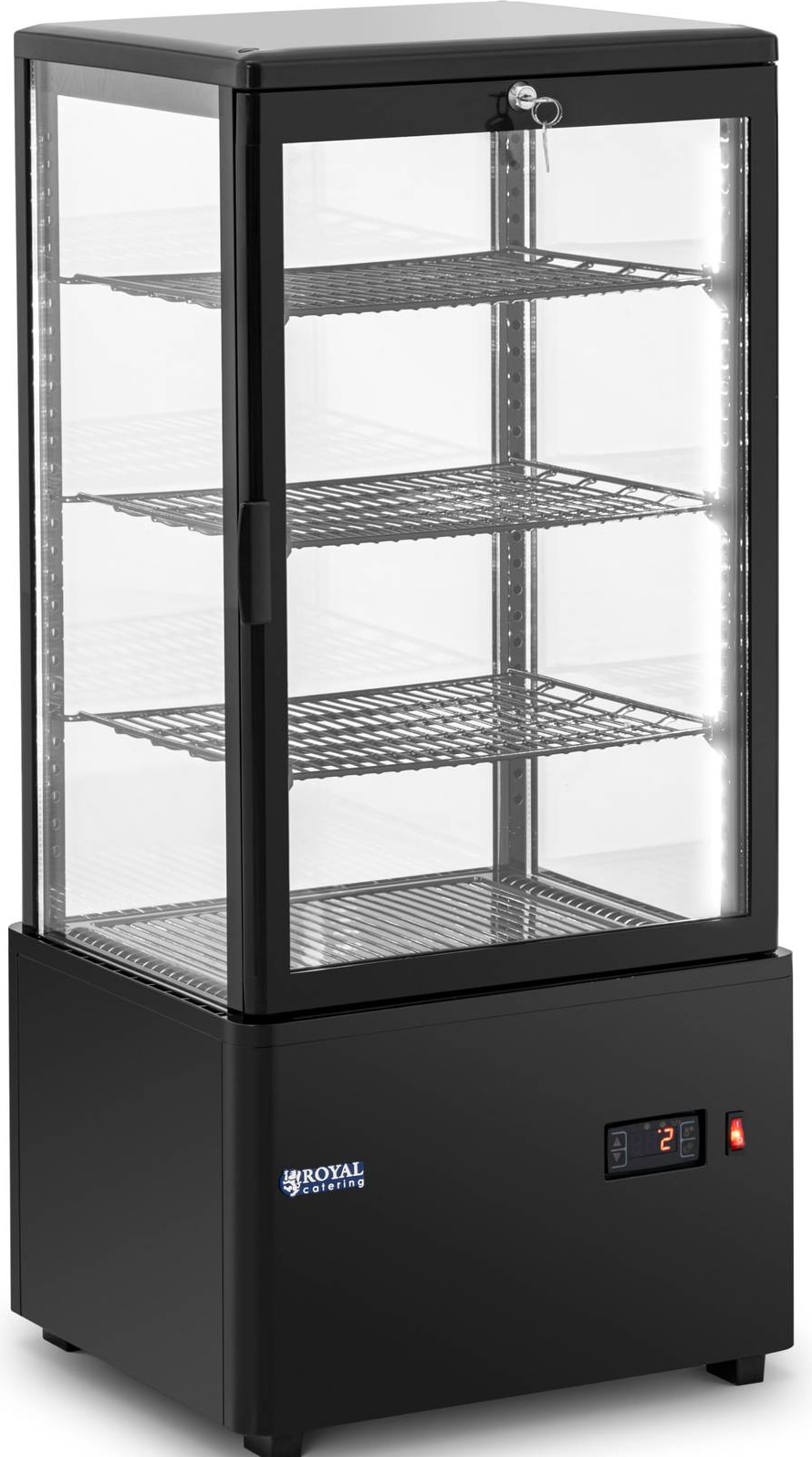 Royal Catering Kühlvitrine - 78 L -  - 4 Ebenen - schwarz - abschließbar