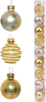thumbnail of Weihnachtskugeln Glas 3cm Christbaumkugeln mit Motiven Sterne Schneeflocken gold perle mix