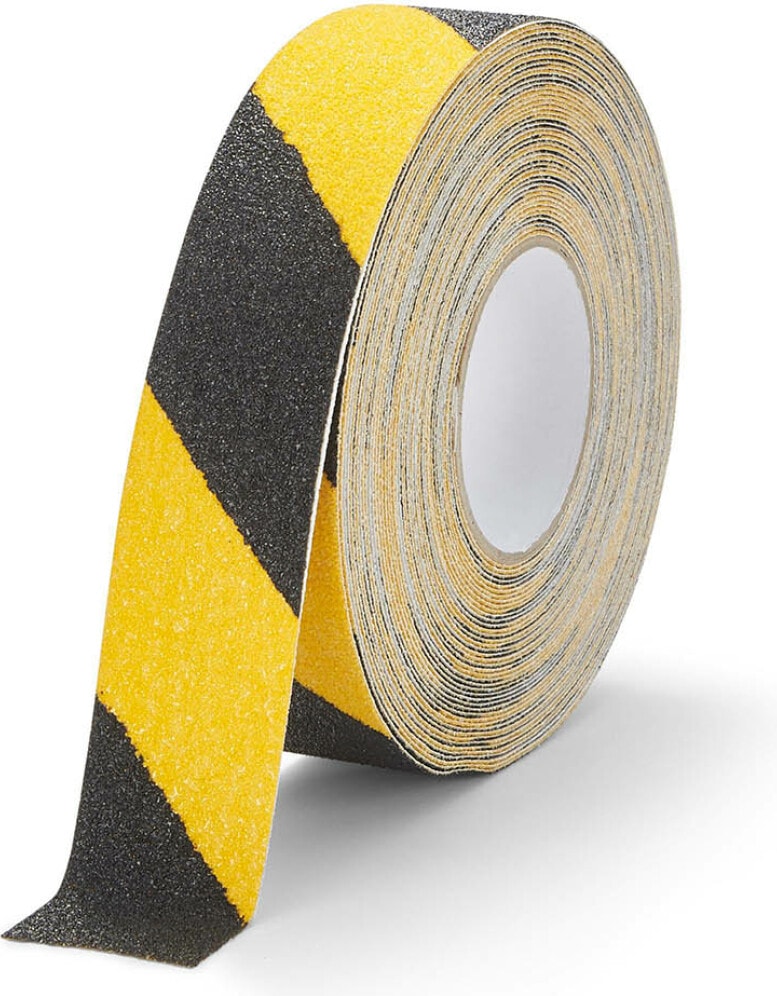 Rutschfeste Klebebandrolle mit gelb-schwarzen Streifen.