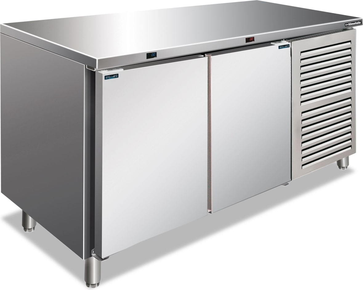 Kombinierter Edelstahltisch 1 Kühlschranktür + 1 Gefrierschrank, automatische Abtauung, Temperatur -2/+8°C & -20/-10°C, LxBxH 136x70x86cm, CXF2100BTN