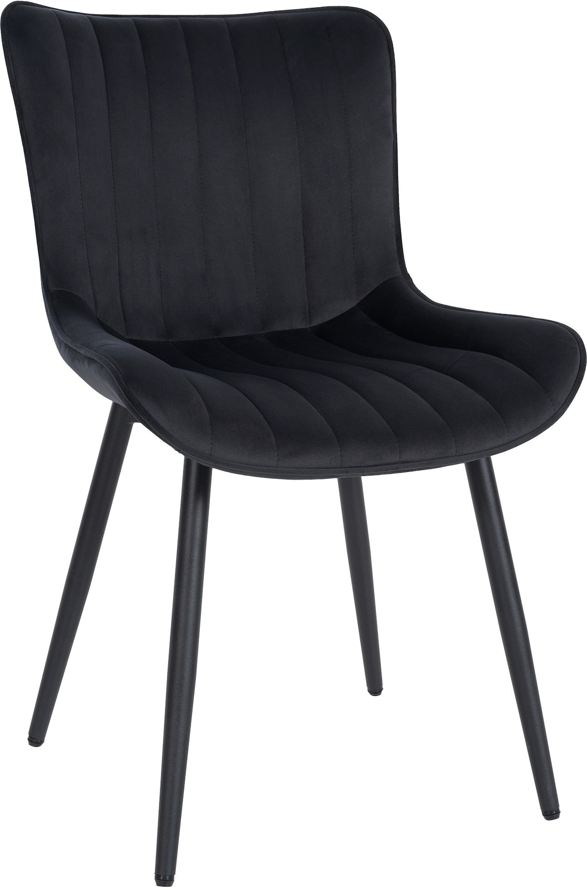 Décoshop26 - Esszimmerstuhl x1 mit vertikalen Ziernähten schwarzen Metallbeinen und schwarzem Samtsitz 10_0002262