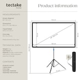 thumbnail of tectake Tela de projeção Cinema portátil tripé ajustável 16:9 4K HD 60 polegadas 152cm ângulo 160° branco bolsa transporte incluída - 406360