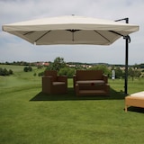 thumbnail of Gastronomie-Ampelschirm HWC-A96, Sonnenschirm, 3x3m (Ø4,24m) Polyester/Alu 23kg ~ Flap, creme-grau ohne Ständer