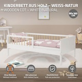 thumbnail of ML-Design Kinderbett 80x160 cm Weiß-Natur, Holzbett mit Lattenrost & Rausfallschutz, Jugendbett aus massivem Kiefernholz, Montessori Einzelbett