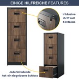 thumbnail of Hängeregisterschrank abschließbar TION - 4 Schubladen mit Schloss | Aktenschrank Büroschrank aus Stahl Metallschrank, 132x46x62cm Anthrazit-Nussbaum