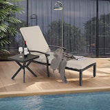 thumbnail of Sonnenliege Garten Aluminium Beige 204x58x100 cm mit Baumwollkissen verstellbare Rückenlehne rostbeständig wasserfest Kreuzgewebe Outdoor