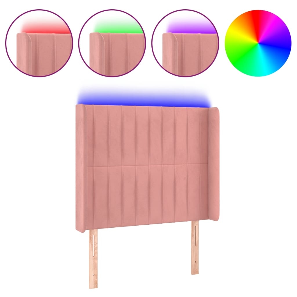vidaXL LED Kopfteil Rosa 103x16x118/128 cm Samt
