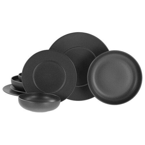 CreaTable Unico Schwarz Tellerset 8-tlg Steinzeug