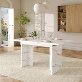 thumbnail of Merax Ausziehbarer Esstisch 140–180x80 cm, für 6–8 Personen, rechteckig, MDF-Tischplatte in Marmoroptik, Weiß