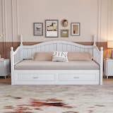 thumbnail of Ausziehbares Schlafsofa 90/180x190 cm aus Massivholz mit geschwungener Rückenlehne und Ablageschubladen in Weiß