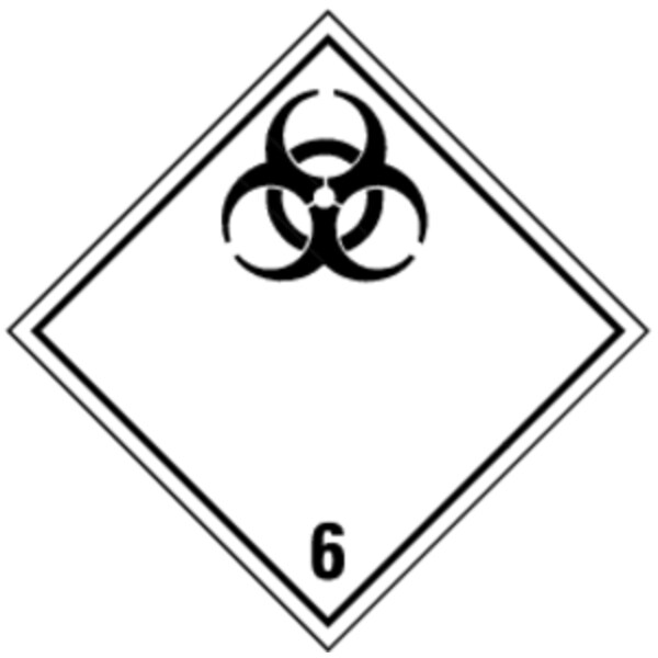 Gefahrzettel, Gefahrgutklasse 6.2 - Ansteckungsgefährliche Stoffe - 300x300 mm Folie selbstklebend