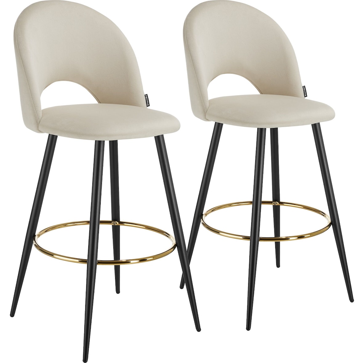 tectake Chaise de bar SACHEL en aspect velours - crème/noir, Lot de 2 - 405859