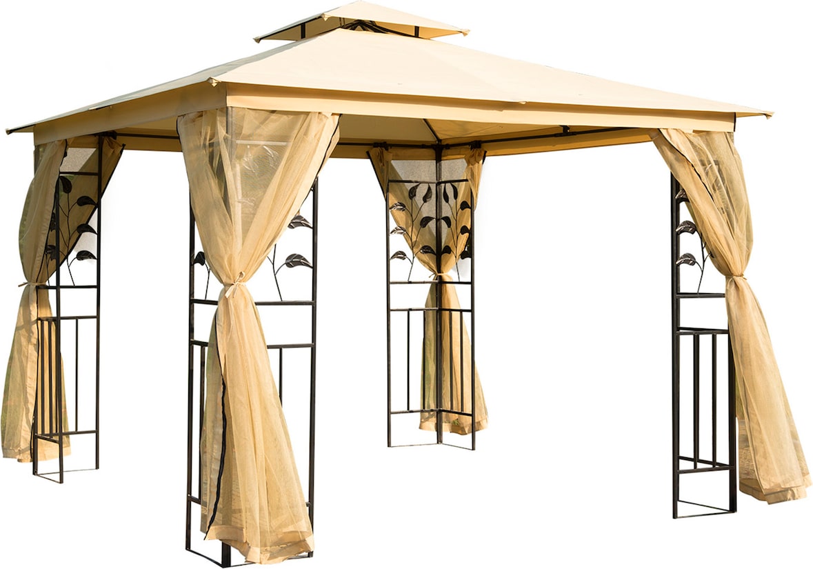 Carpa para Exterior 3x3 m Cenador con Mosquitera Doble Techo Ventilado Beige
