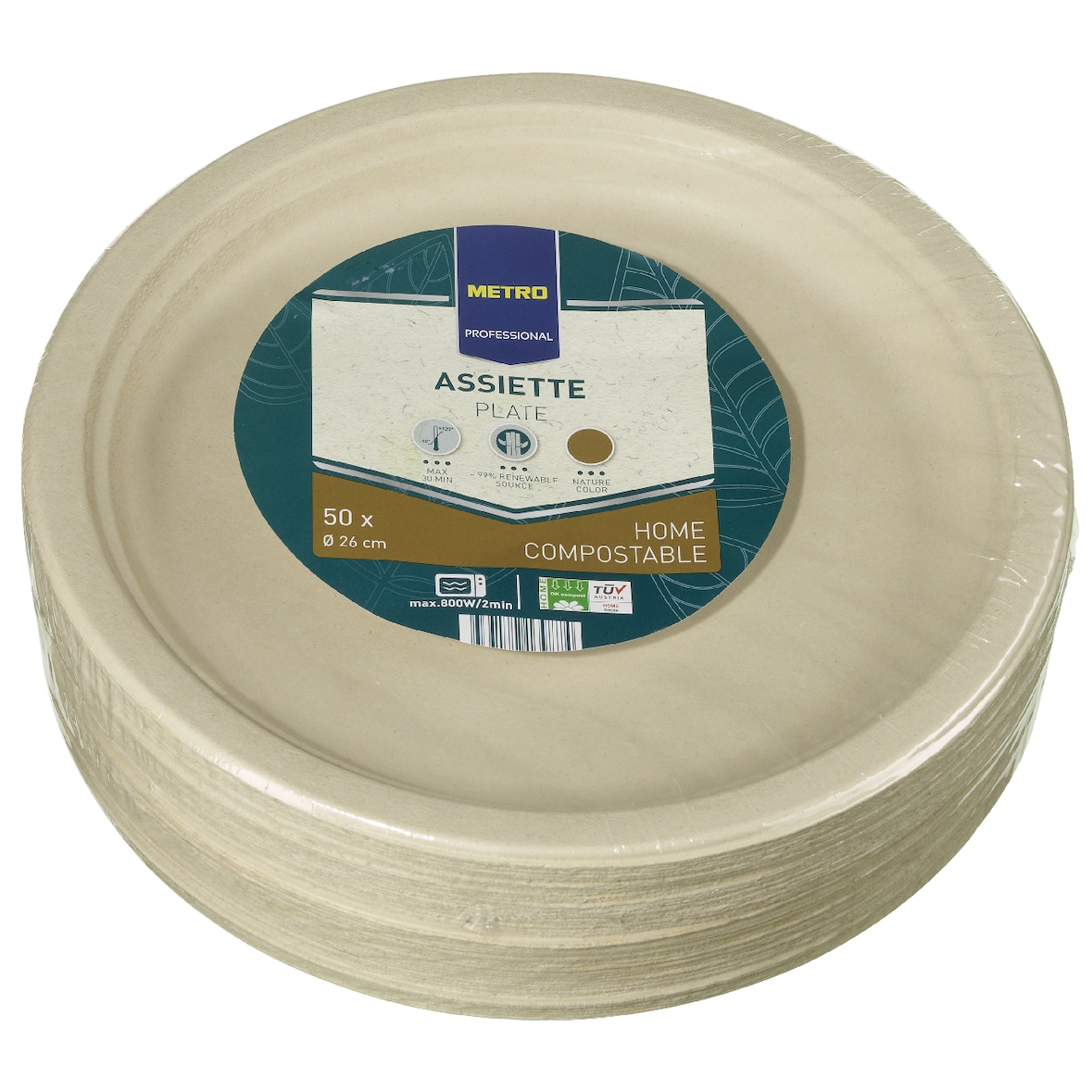 METRO Professional Teller, Bagasse, kompostierbar, rund, Ø 26 cm, 50 Stück