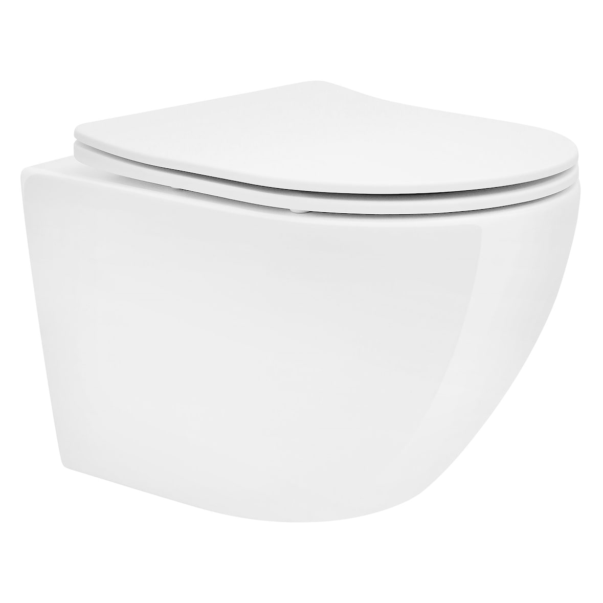ECD Germany Hänge-WC kurz 49 cm Weiß glänzend – spülrandlos, Nano-Beschichtung, WC-Sitz Duroplast Softclose, Tiefspüler