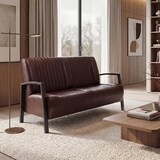 thumbnail of 2er Sofa HWC-H10, Couch Zweisitzer, Metall Kunstleder Industrie-Design ~ vintage braun
