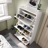 thumbnail of Dmora Scarpiera Vignole, Portascarpe salvaspazio da ingresso, Mobiletto porta scarpe a 3 ante a ribalta, 61x25h113 cm, Bianco