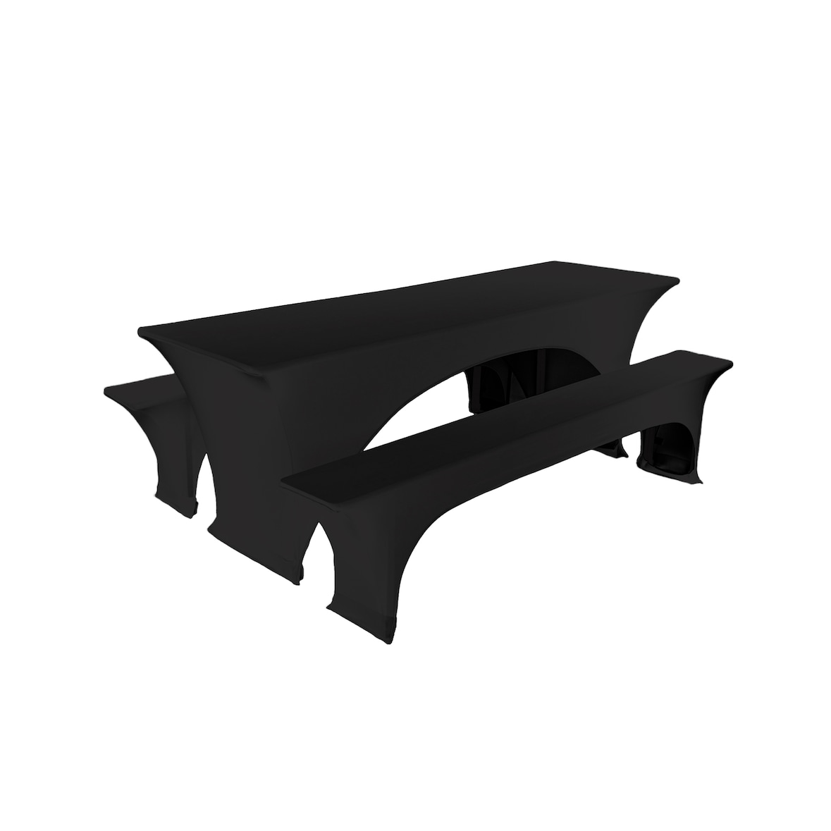 TexDeko Stretch Hussen für Bierzeltgarnitur 220 x 70cm Blickdicht Biertischhusse 3TLG Set (Schwarz)