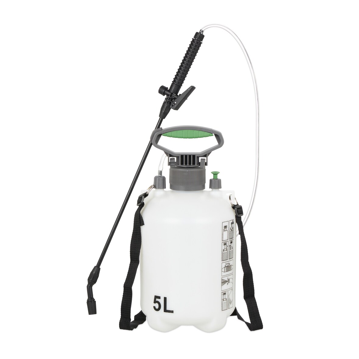 Relaxdays Drucksprüher, 5 l, verstellbare Düse, Bewässerung & Pflanzenschutz, Tragegurt, Pumpsprühgerät Garten, weiß