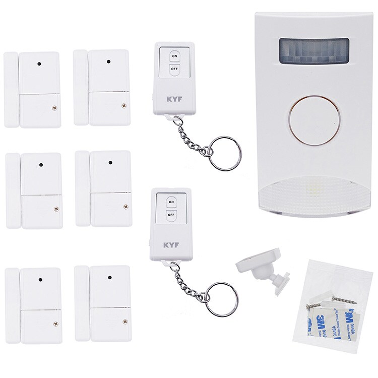 Kit Alarme autonome à détection de mouvement - Eclairage dâ 'alerte intégré - détecteur dâ 'ouverture (x6) et télécommande (x2)