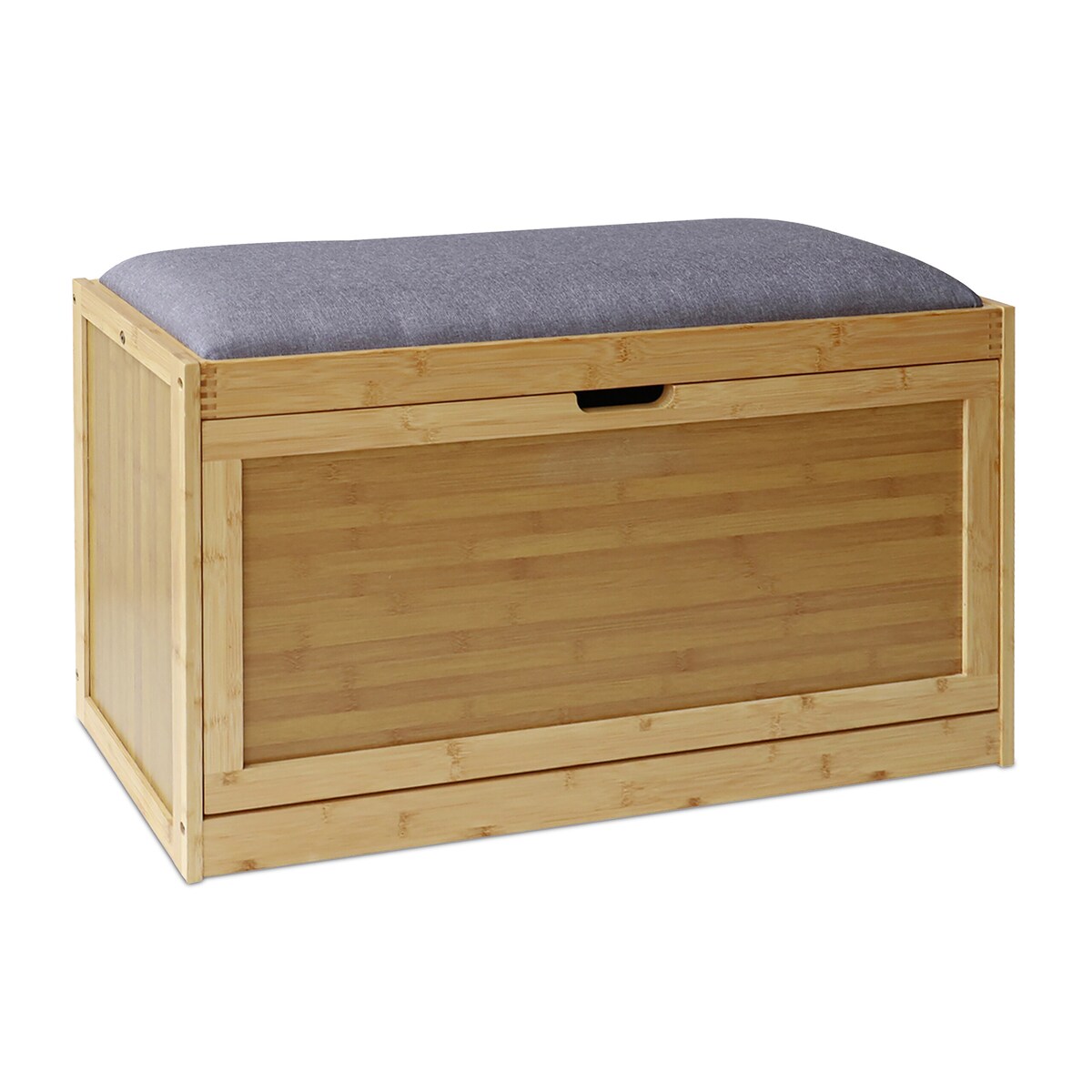 Relaxdays Schuhbank, gepolstert, Stauraum, Bambus, HBT: 49 x 80 x 30 cm, Flurbank, Dielenbank 2 Fächer, Flur, natur/grau