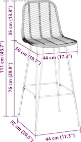 thumbnail of vidaXL Barstuhl 2 pcs Natur 44,5 x 53 x 111 cm Rattan und Eisen