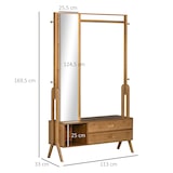 thumbnail of HOMCOM Móvel Cabide de Entrada com Banco Espelho 2 Gavetas 4 Ganchos Barra e Compartimento de Armazenamento 113x33x169,5cm Marrom