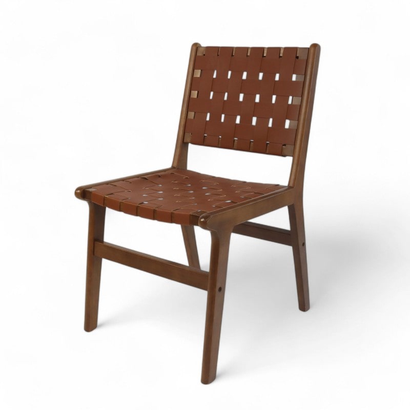 Cadeira de design COPENHAGA - Couro sintético marrom trançado