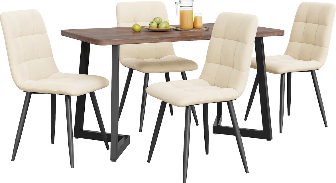 Essgruppe 5-teilig Esstisch mit 4 Stühlen Walnuss 117x68x75 cm Samtbezug Metallbeine schwarz, platzsparendes Küchen und Esszimmer Set