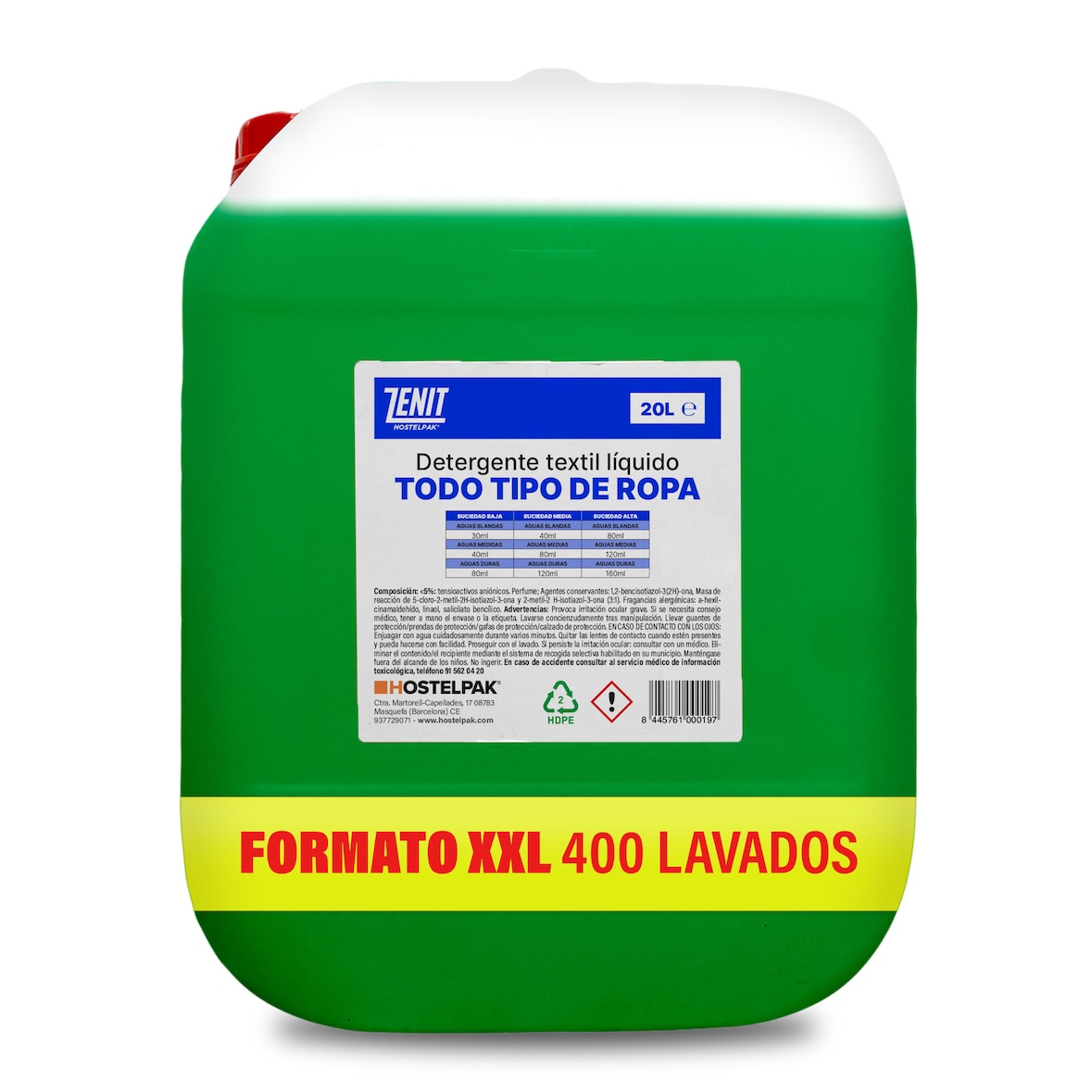 20L - Detergente líquido Todo Tipo de Ropa - Detergente lavadora líquido - Lavandería profesional