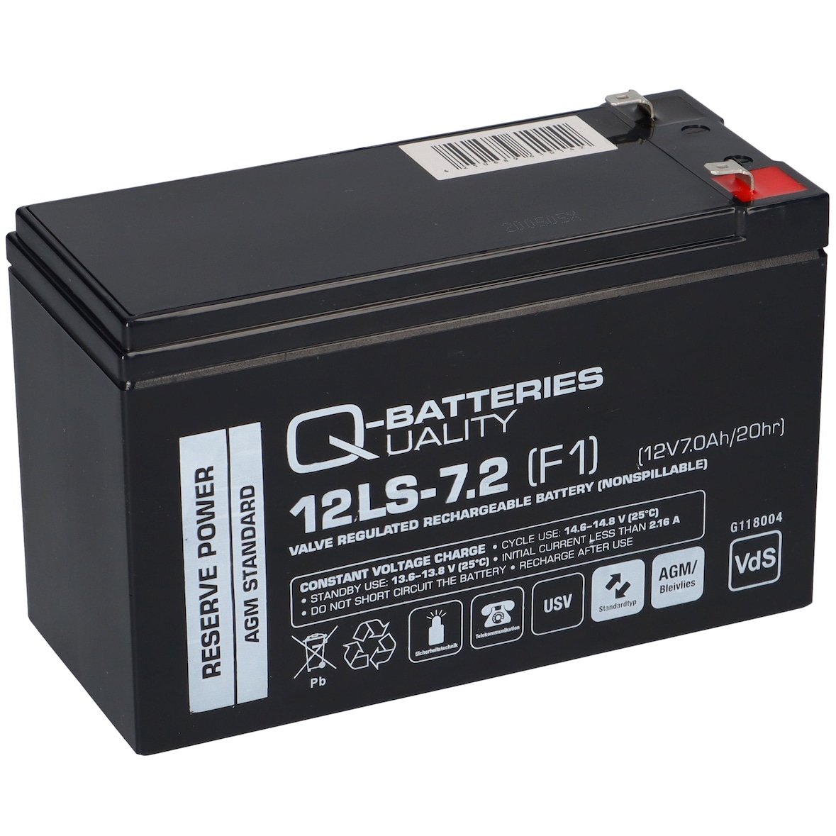 Q-Batteries 12LS-7.2 F1 12V 7,2Ah Blei-Vlies-Akku / AGM VRLA mit VdS