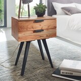 thumbnail of Nachtkonsole 47 x 65 x 35 cm Akazie Massivholz Nachttisch Boxspringbett, Nachtkästchen 2 Schubladen, Nachtschrank Modern mit Metallbeinen,