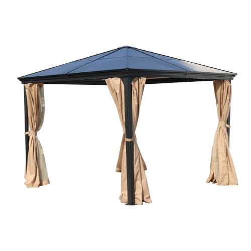 Garten Pavillion  Pergola Suez II 3x3m braun aus Aluminium mit festem Dach