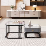 thumbnail of Merax Couchtisch Set Marmoroptik mit Schublade, Beistelltisch hochglanz, Satztisch mit Glasplatte,Wohnzimmertisch, Schwarz | Grau