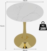 thumbnail of Couchtisch Rund Gold+Weiß 72x70x70 cm Kunstmarmor Tisch mit hoher Basis, minimalistisches Mid Century Design, vielseitig als Sofa und Beistelltisch