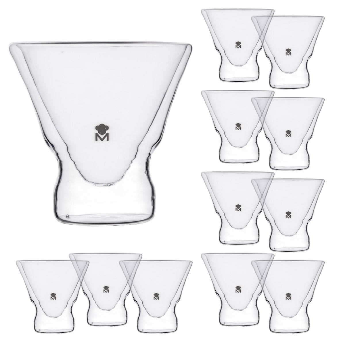 Masterpro - Set di 12 Bicchieri da Cocktail a Doppia Parete 230 ml in Vetro borosilicato - Masterpro SG