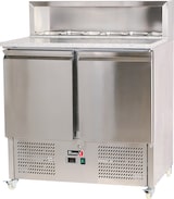 thumbnail of Romux® Saladette und Pizzatisch 2 Türen 90x70 cm für 5 GN 1/6 Behälter mit Marmorplatte und Stahlhaube | Kühltisch von Pizzen und Salaten