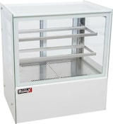 thumbnail of Romux® Kühlvitrine für Konditorei Quadratisch Tischgerät 2 Böden Weiß 350 Liter Umluftkühlung | Kühlvitrine Gerade Glasscheiben