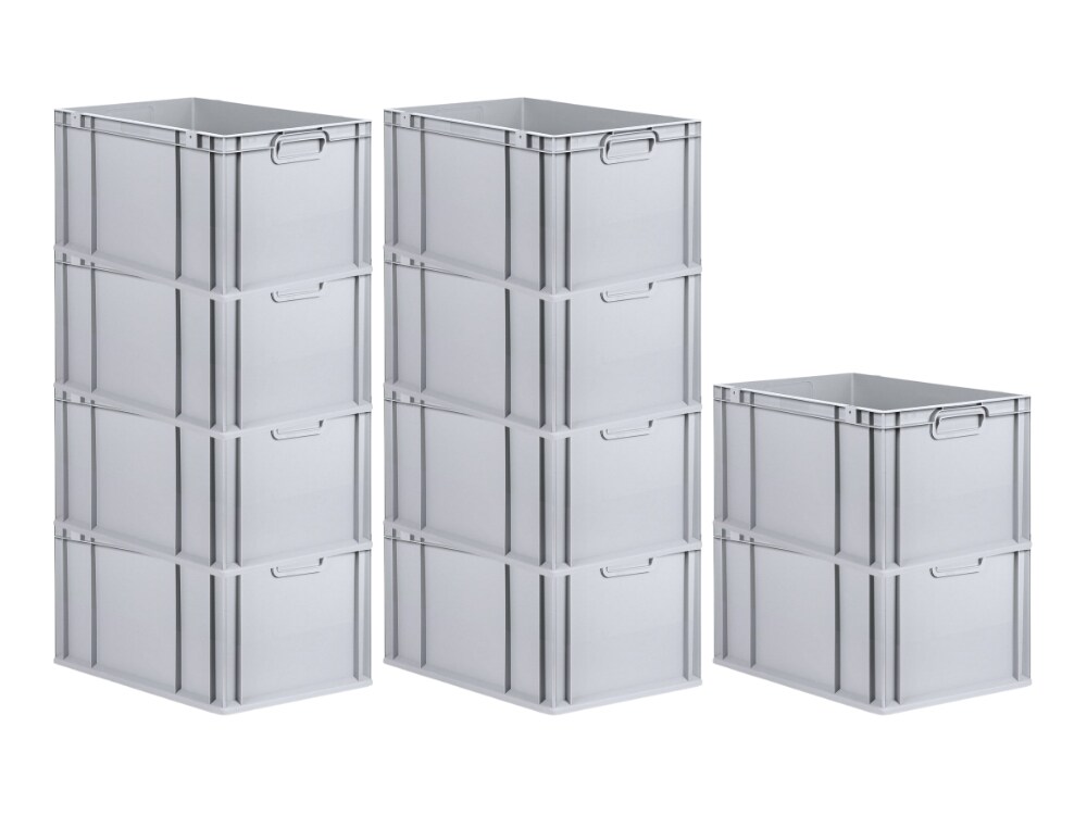 PROREGAL 10x Eurobox NextGen Grip | HxBxT 32x40x60cm | 65 Liter | Griffe geschlossen | Verstärkter Boden | Eurobehälter