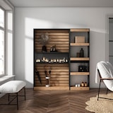thumbnail of Libreria scaffale, Scaffali in legno a ripiani, 170x25x186cm, Soggiorno - Ufficio, Camino elettrico, Stile moderno, Rovere e nero _ 82_2