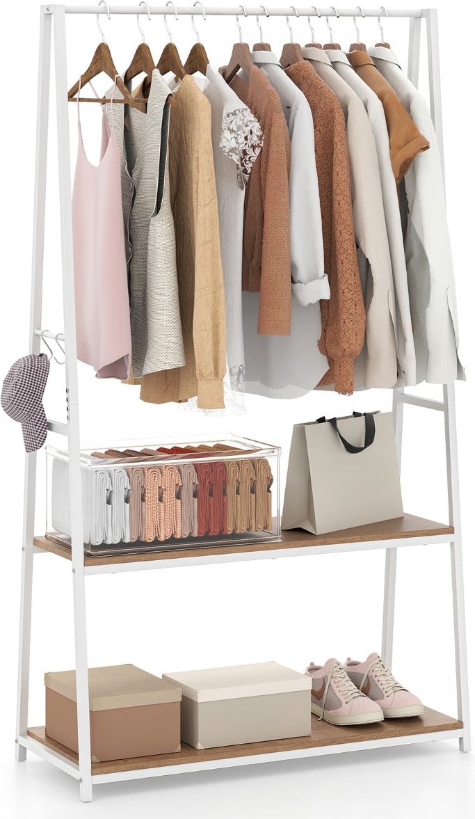 Helloshop26 - Kleiderständer 94 x 40 x 171 cm große Mehrzweck-Ablagefläche Industriedesign Metall und Naturholz 20_0013174