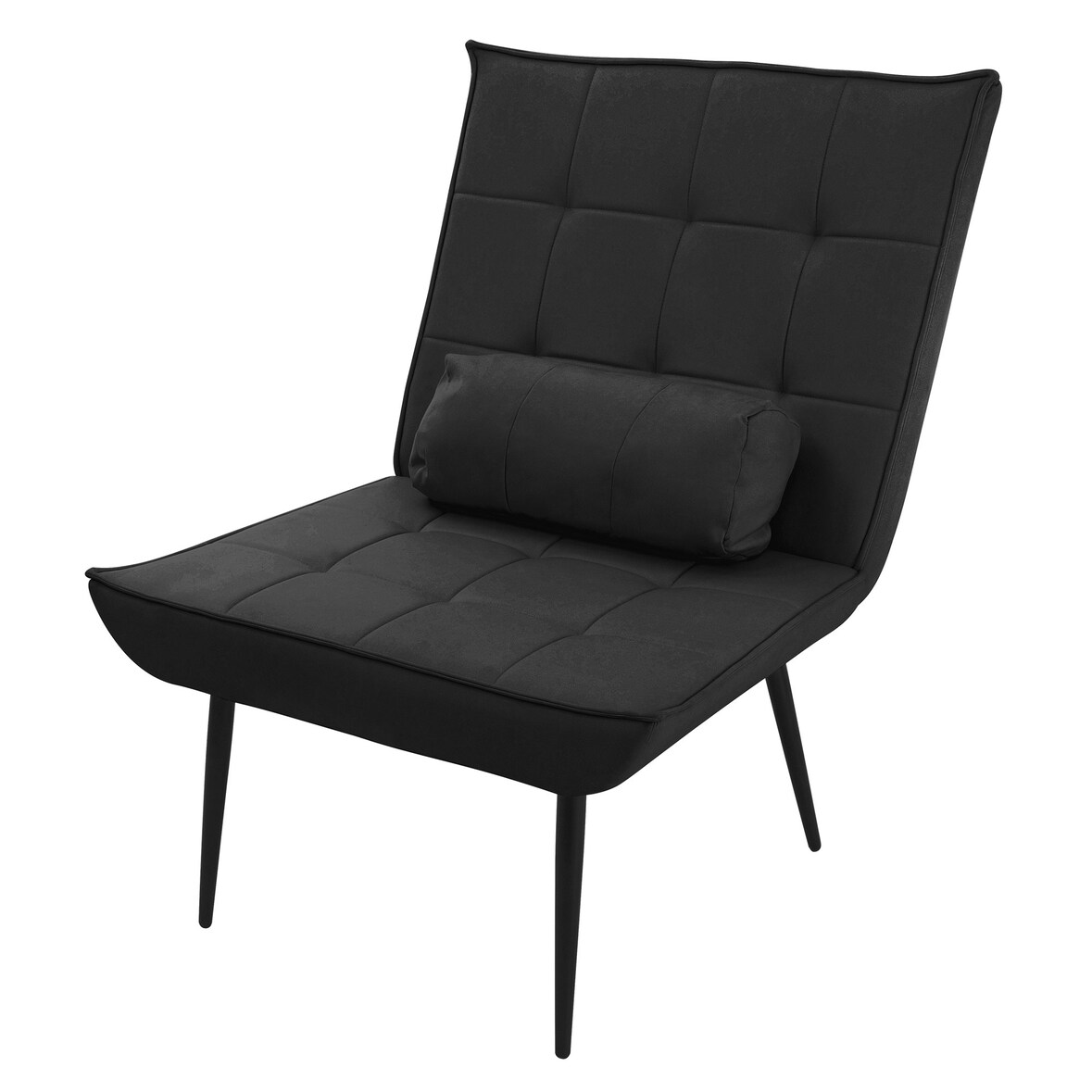 ML-Design Sessel Schwarz – Relaxsessel mit Lendenkissen, gepolstert, Metallbeine, Retro Lesesessel, ergonomischer Fernsehsessel fürs Wohnzimmer