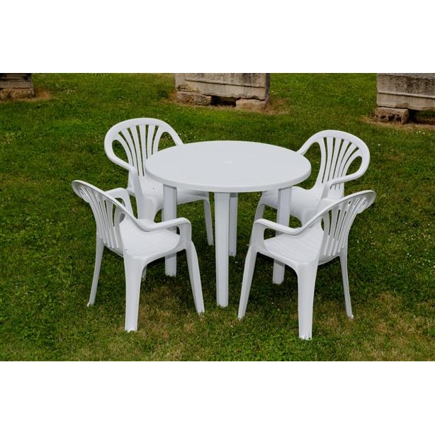 Mesa redonda de plástico branca de 90cm com pernas amovíveis